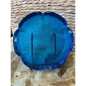 Blue Glass Vintage Ashtray 7”